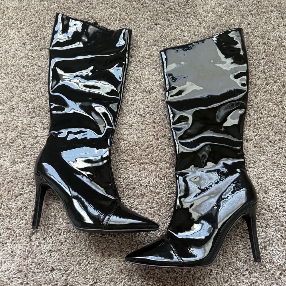 Black Patent Leather Knee-High Boots